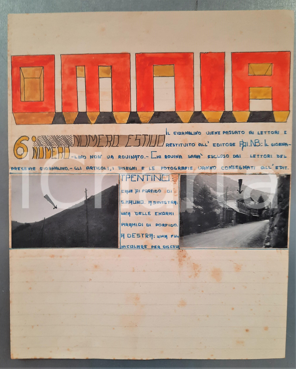 Giornale, rivista storica 1942 Andrea DISERTORI  Giornalino OMNIA  Trentino ILLUSTRATO A MANO nÂ° 6 1