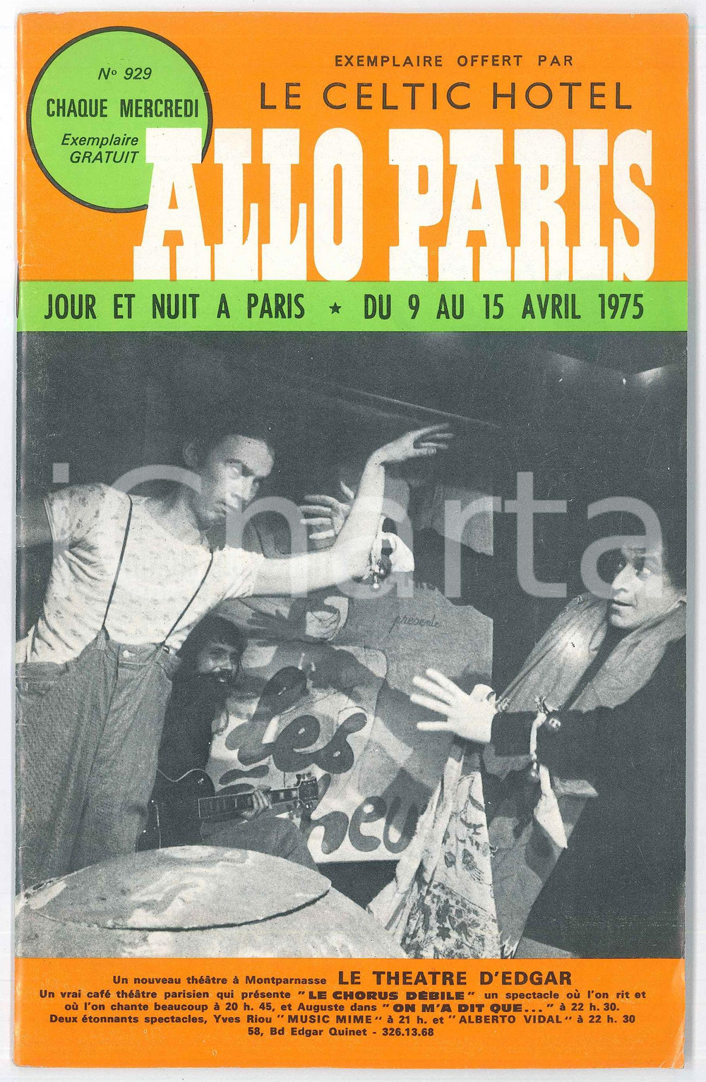 Libro, pubblicazione d epoca Avril 1975 Allo PARIS  Guide spectacles nÂ°929 CELTIC HOTEL 34 p. 1