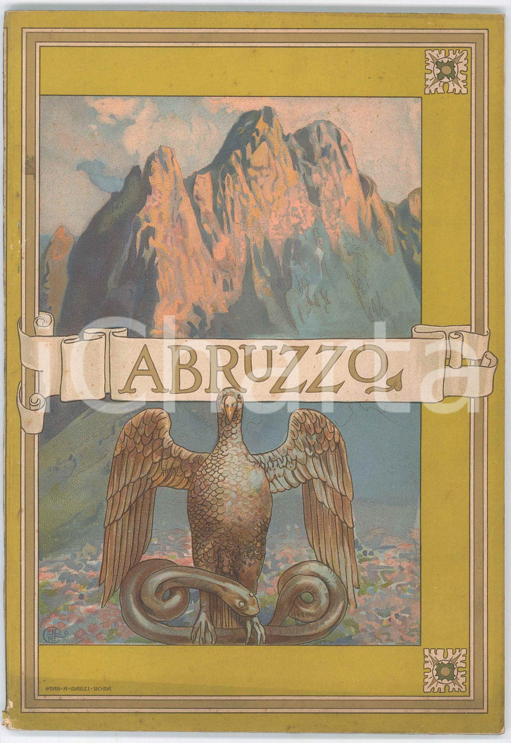 1920 ca ABRUZZO Guida ILLUSTRATA di Ferrovie dello Stato e TOURING CLUB Pubblicazione illustrata d'epoca. PAGINE: 112 POOR/danneggiato Bruniture diffuse, piccoli strappi e piegature in copertina Formato: 16x24 cm originale e autentica 1
