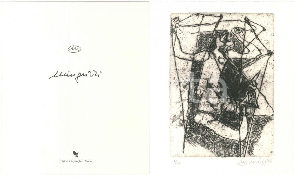 Opera d’arte autentica 1992 MILANO Luciano MINGUZZI  Acquaforte per L AGRIFOGLIO FIRMATA 7/125 1