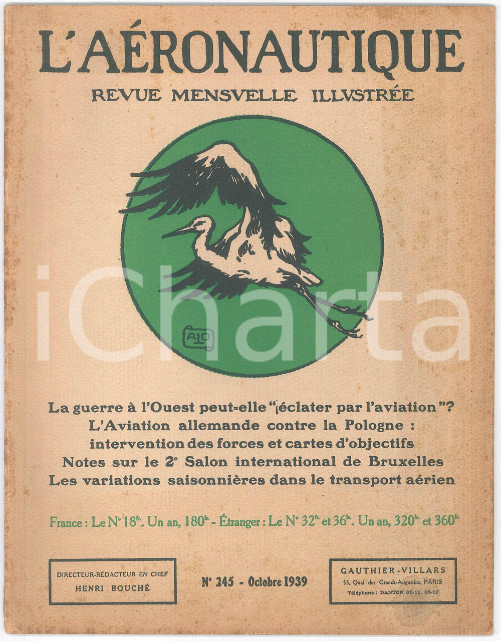 Giornale, rivista storica 1939 L’Aéronautique Salon International Bruxelles Aviation contre la Pologne 1