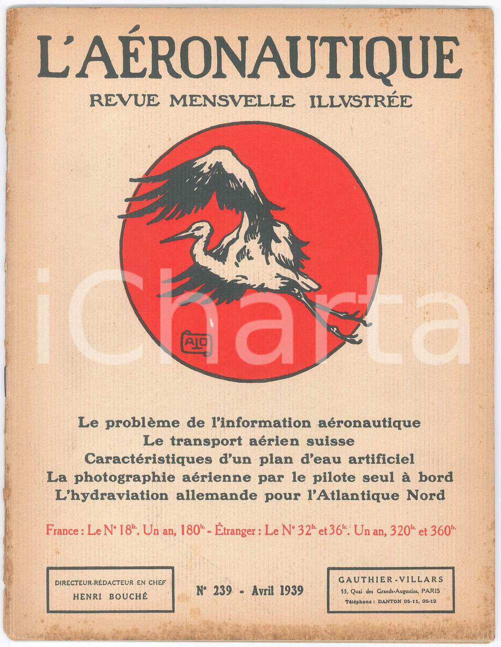 Giornale, rivista storica 1939 L AÃ‰RONAUTIQUE Transport aÃ©rien suisse  Hydraviation allemande Revue 239 1