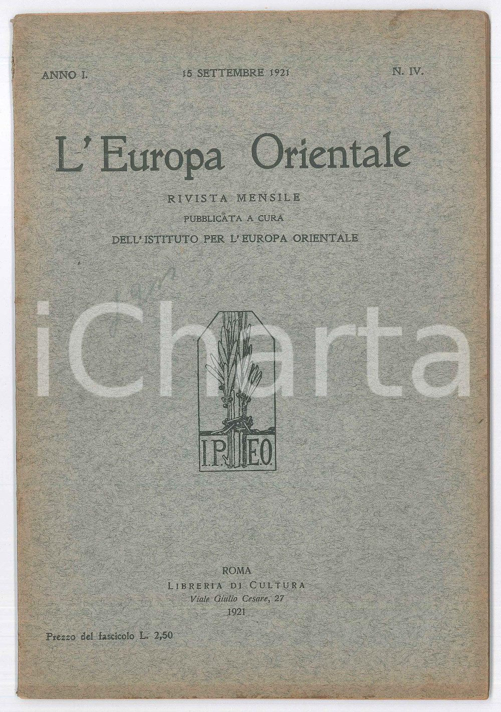 Giornale, rivista storica 1921 L EUROPA ORIENTALE Taras SEVCENKO  Traduzioni del poeta Jaroslav VRCHLICKY 1