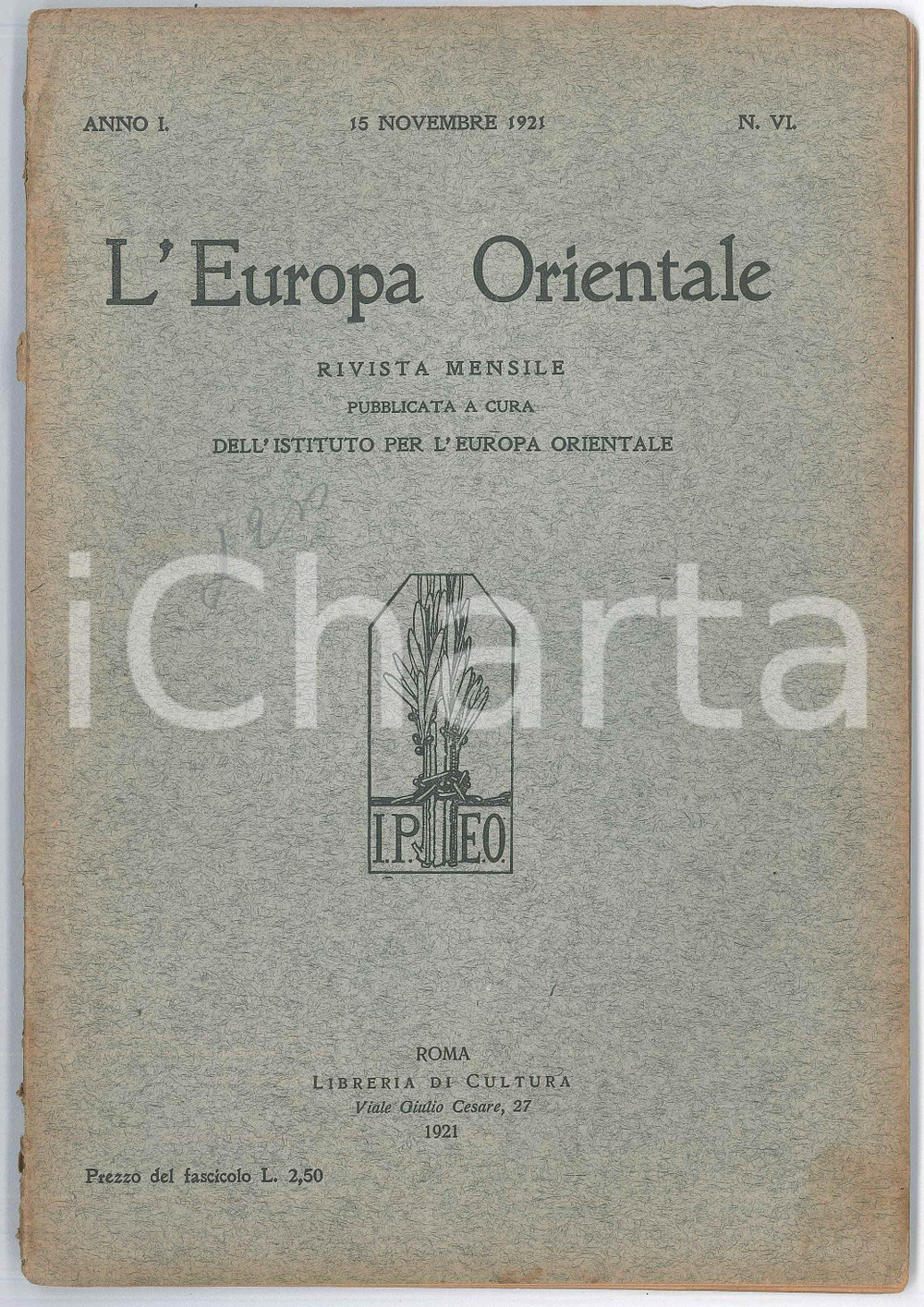 Giornale, rivista storica 1921 L EUROPA ORIENTALE Il Burgenland  Piccola Intesa Rivista n. VI 1