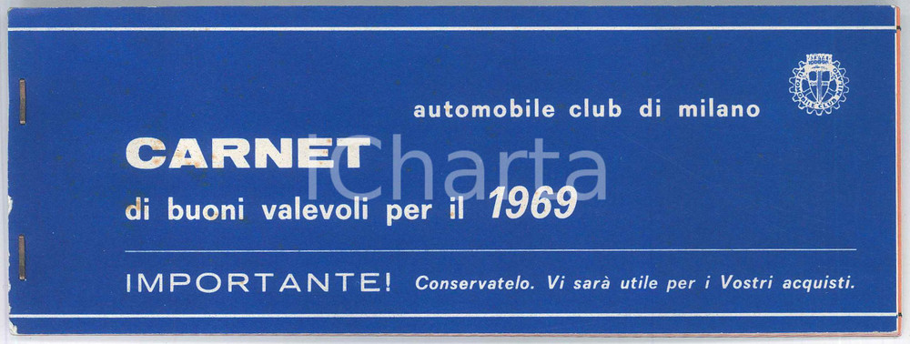Libro, pubblicazione d epoca 1969 AUTOMOBILE CLUB MILANO Carnet di buoni sconto COMPLETO  20x7 cm 1