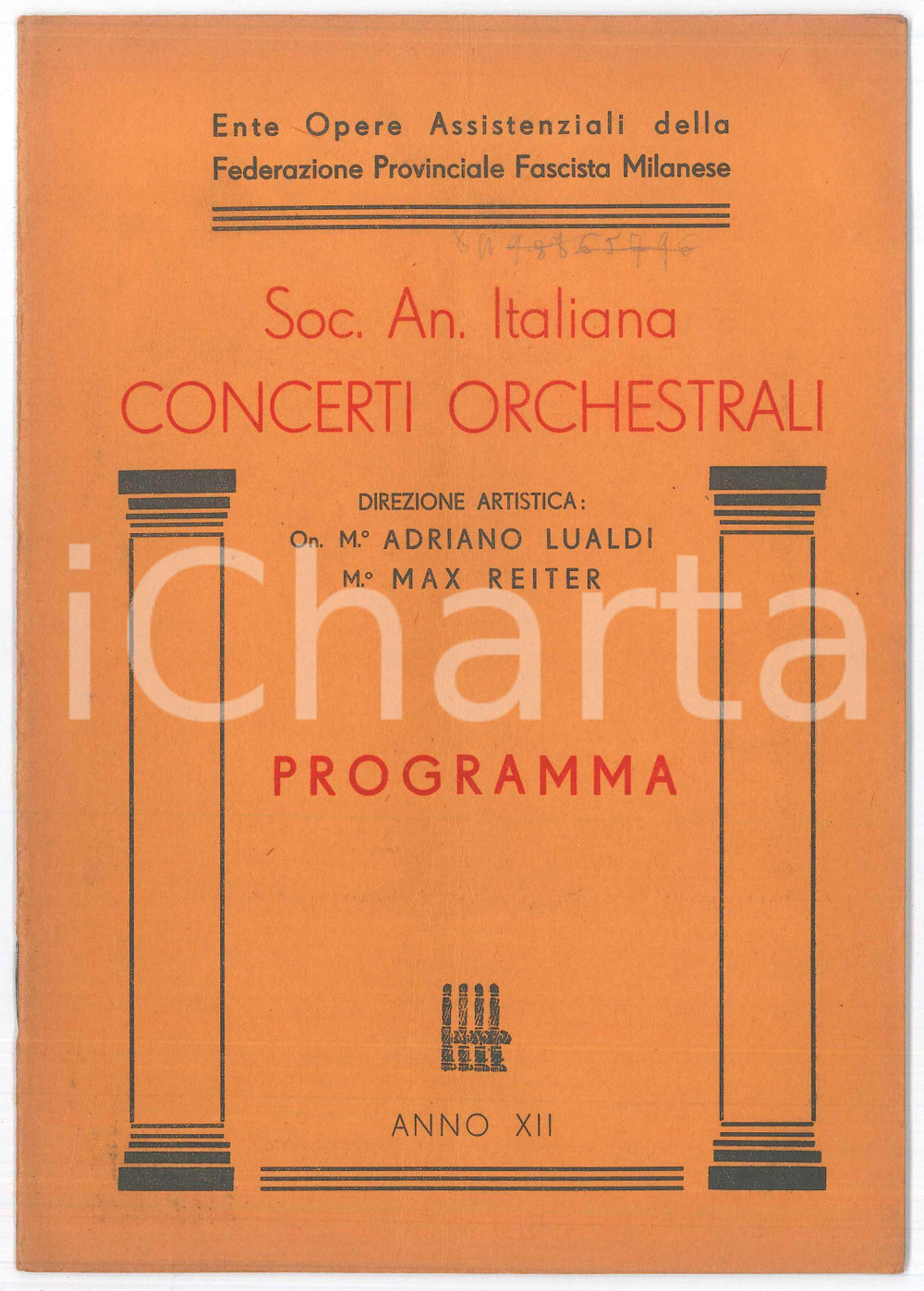 Materiale pubblicitario d’epoca 1933 MILANO Concerto direttore Karl ELMENDORFF Mario CORTI violinista Programma 1