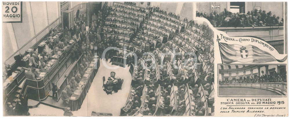 Documento originale, autentico 1915 ROMA  Camera  SALANDRA comunica denuncia Triplice Alleanza Biglietto 1