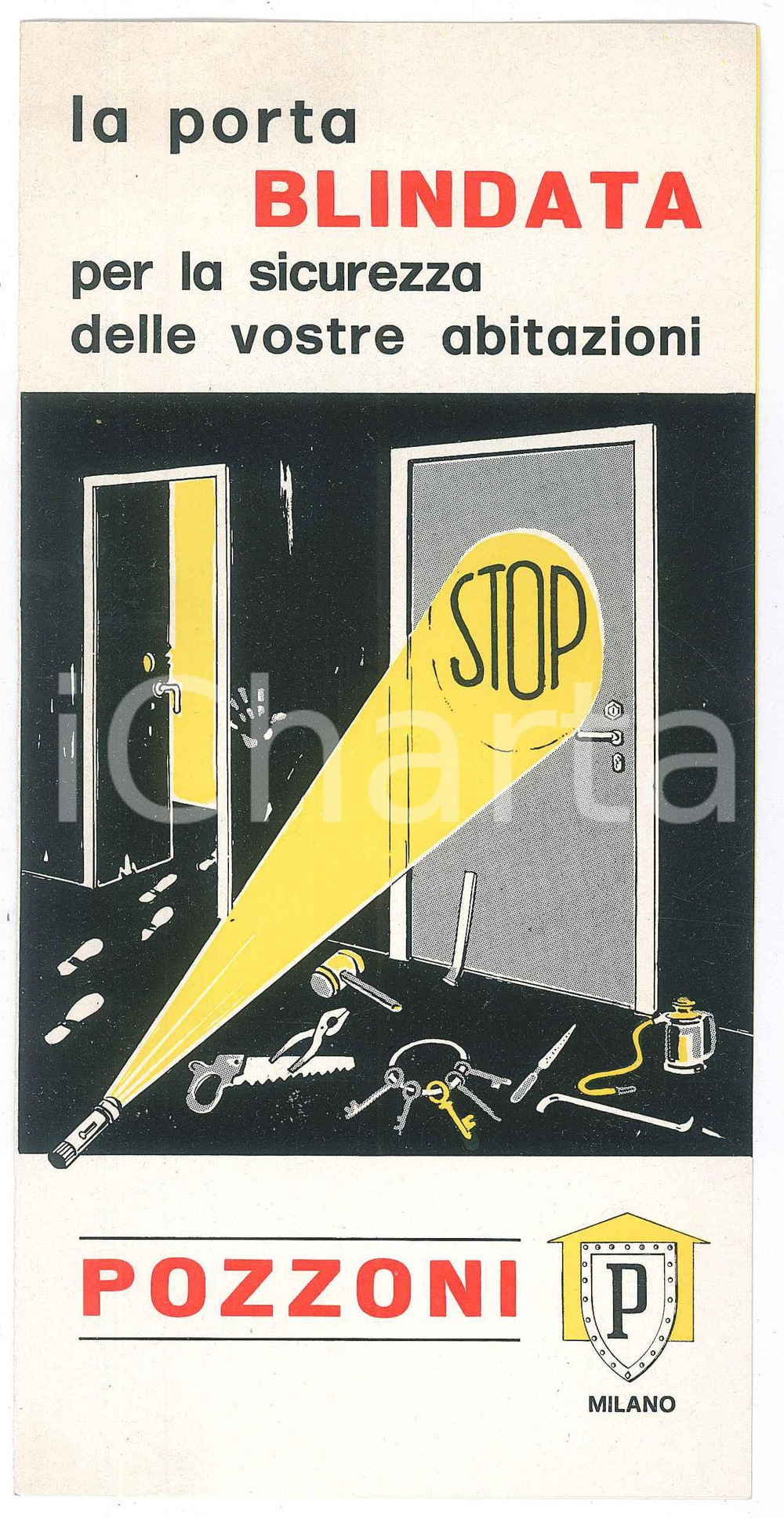 Materiale pubblicitario d’epoca 1970 ca MILANO Falegnameria POZZONI  Porta blindata Pieghevole pubblicitario 1