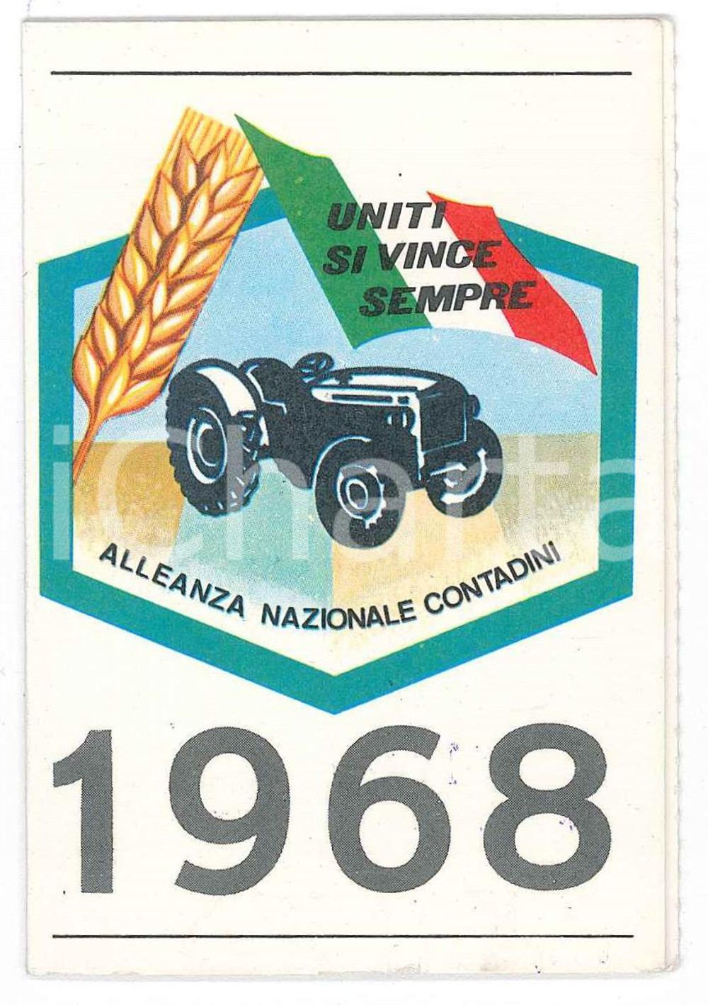 Oggetto da collezione cartaceo 1968 ALLEANZA NAZIONALE CONTADINI Tessera illustrata 6x10 cm 1