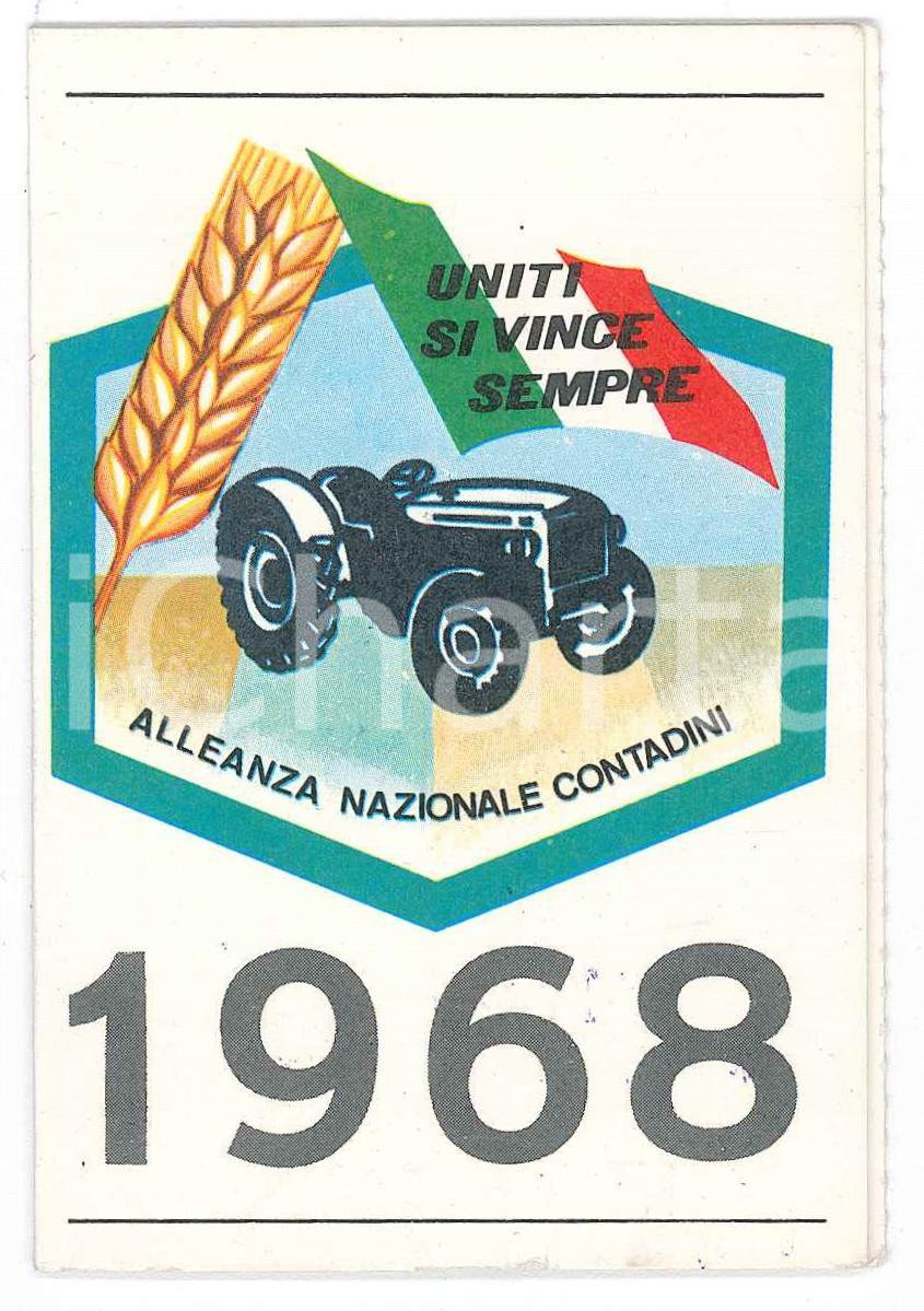 Oggetto da collezione cartaceo 1968 ALLEANZA NAZIONALE CONTADINI Tessera illustrata 6x10 cm 1
