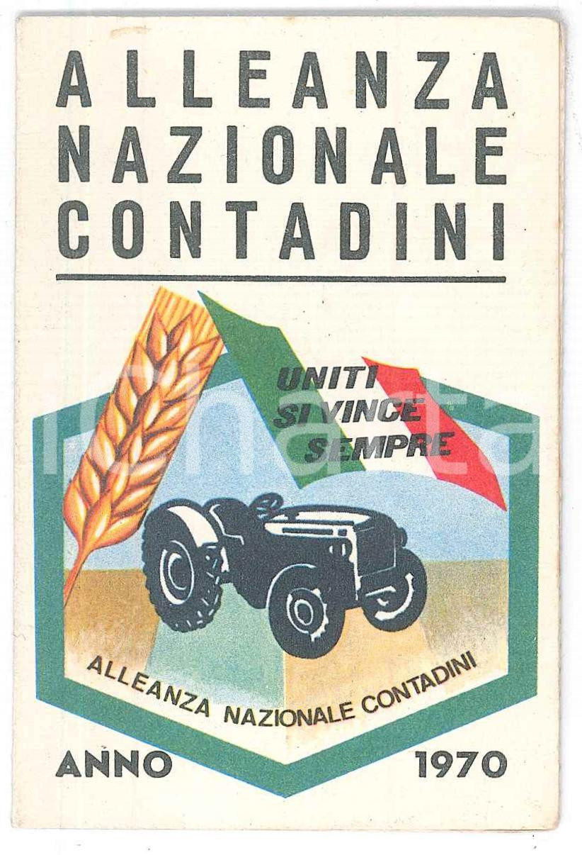 Oggetto da collezione cartaceo 1970 SAN GIOVANNI IN CROCE Tessera Alleanza Nazionale Contadini  Sez. CREMONA 1