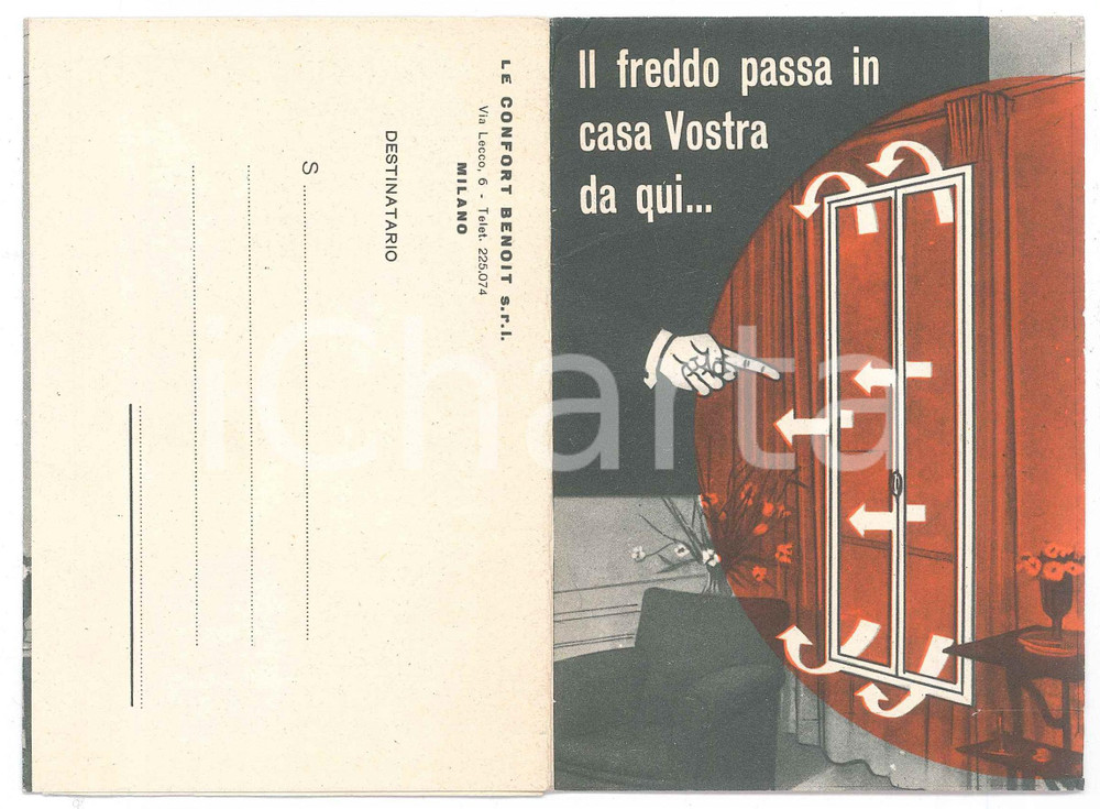 Materiale pubblicitario d’epoca 1960 ca MILANO Le Confort Benoit  Chiodo speciale SUPERHERMIT Pieghevole 1