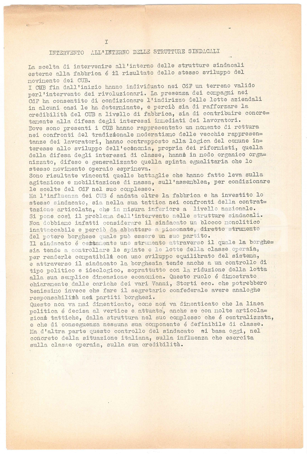 Documento originale, autentico 1970 ca COMUNISMO  AVANGUARDIA OPERAIA  Intervento nelle strutture sindacali 1