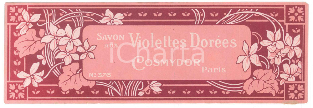 Materiale pubblicitario d’epoca 1910 ca PARIS COSMYDOR  Savon aux violettes dorÃ©es Etichetta pubblicitaria 1