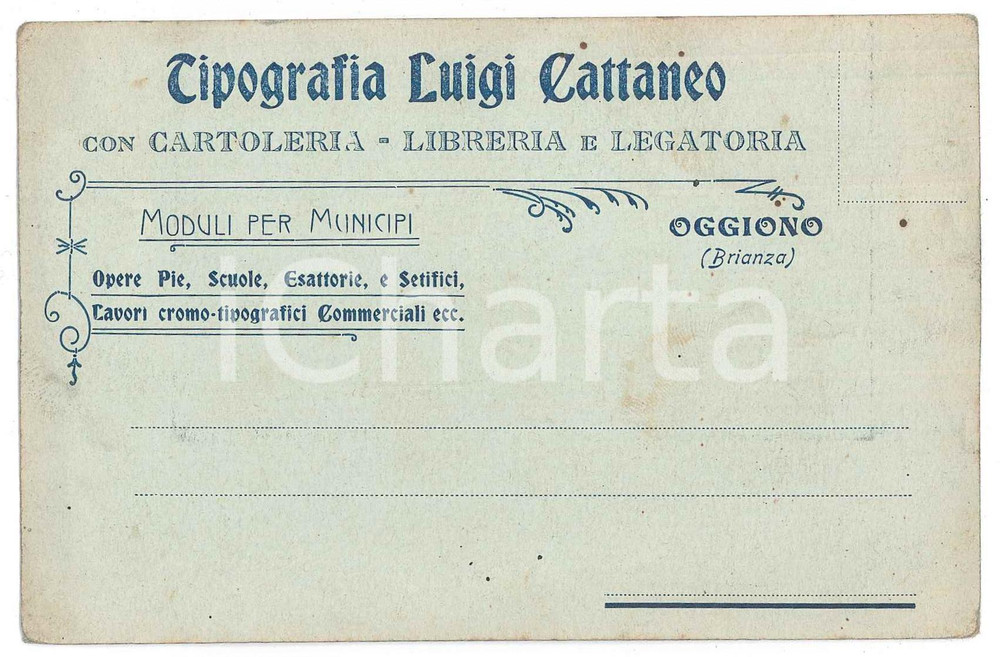 Cartolina originale da collezione 1900 ca BRIANZA  OGGIONO  Luigi CATTANEO Tipografia Cartoleria Cartolina FP 1