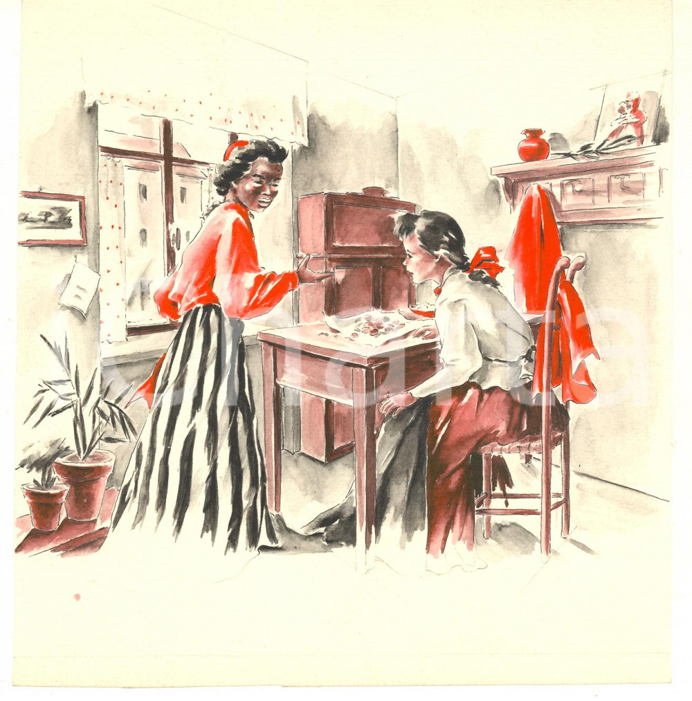 Stampa, bozzetto originale 1950 ca Franca PIZZI  Bozzetto originale  Letteratura per l infanzia 4 17x17 1