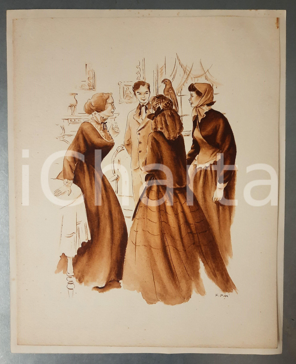 Stampa, bozzetto originale 1950 ca Franca PIZZI  Bozzetto originale  Piccole donne 2 24x30 cm 1
