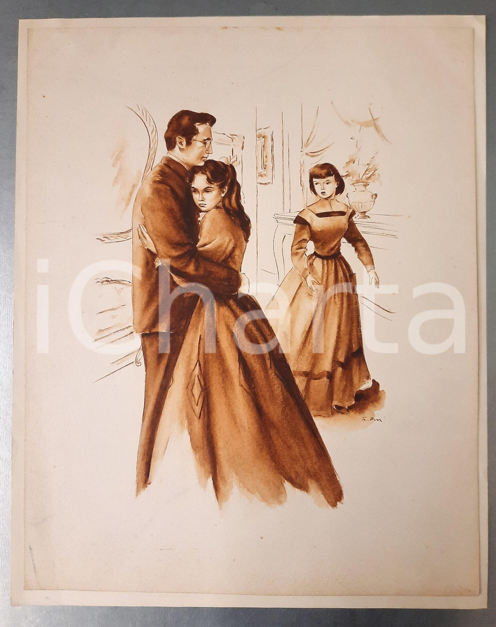 Stampa, bozzetto originale 1950 ca Franca PIZZI  Bozzetto originale  Piccole donne 3 24x30 cm 1