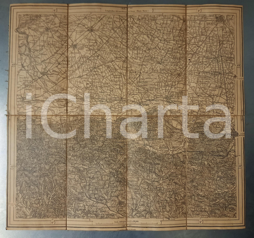 Mappa, planimetria storica 1900 ca ITALIA  PIEMONTE NORD  VERCELLI  Mappa su tela 43x42 cm 1