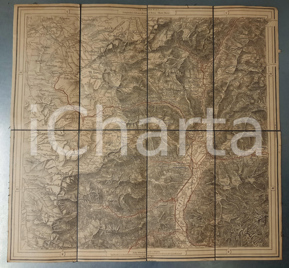Mappa, planimetria storica 1900 ca ITALIA  ALPI  DOMODOSSOLA  Mappa su tela 43x42 cm 1