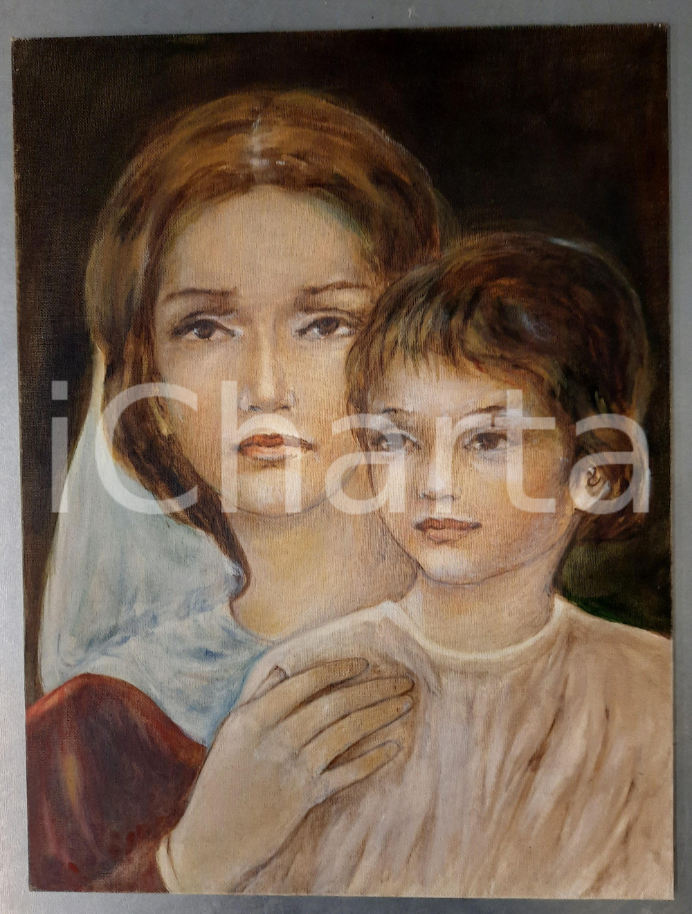 Opera d’arte autentica 1980 ca ARTE  ALLEGRINI  Ritratto di madre e figlia  Tempera 30x40 cm 1