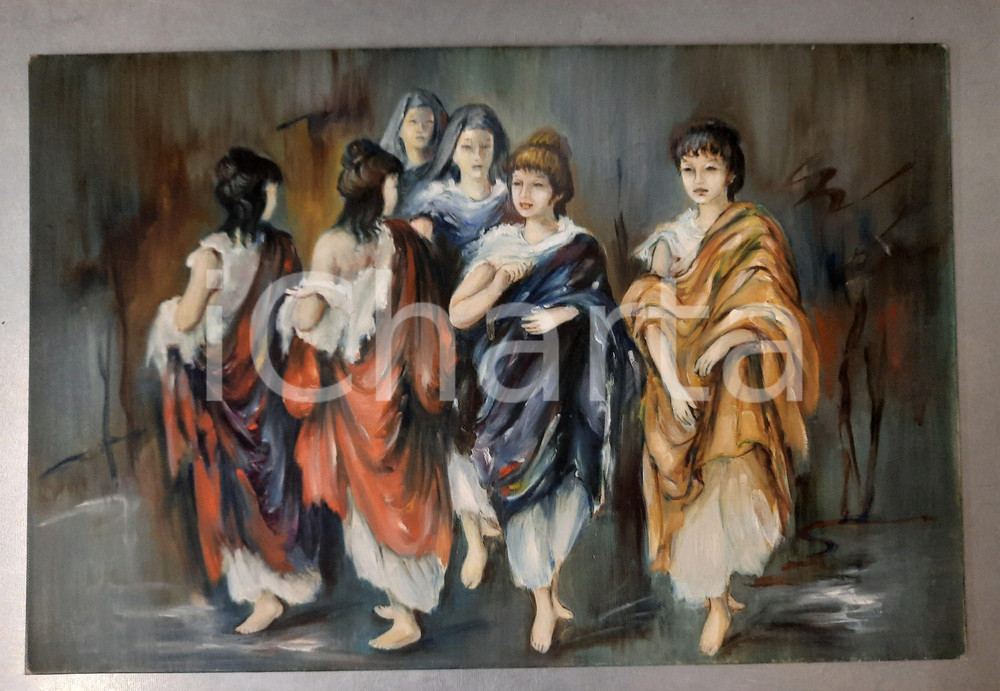 Opera d’arte autentica 1980 ca ARTE  ALLEGRINI  Gruppo di donne  AntichitÃ  classica  Tempera 45x30 1
