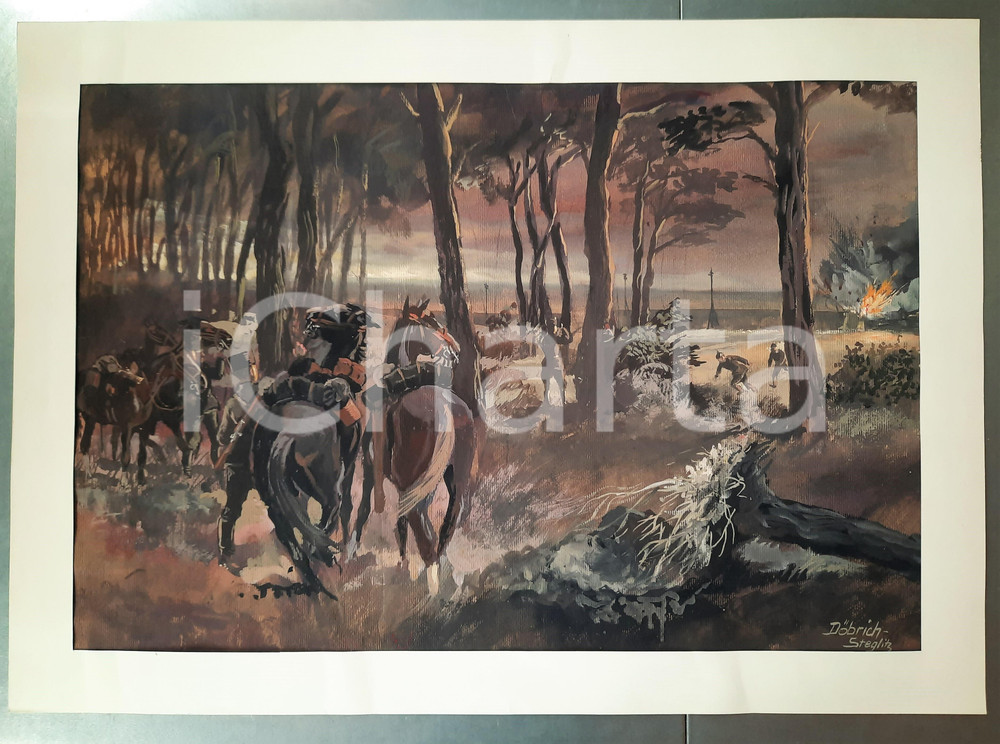 Opera d’arte autentica 1940 ca Erich DÃ–BRICHSTEGLITZ  Kavallerie/ Sprengpatrouille Tempera 70x50 1