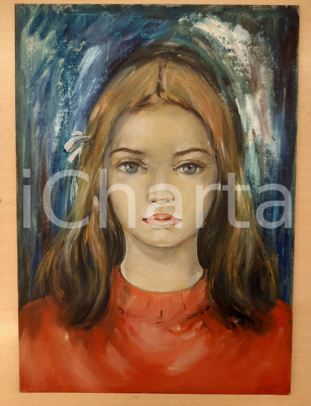 Opera d’arte autentica 1980 ca ARTE  ALLEGRINI  Ritratto di ragazza  Tempera 25x35 cm 1