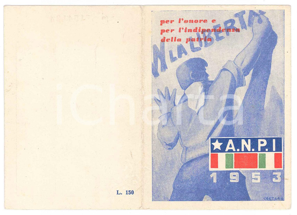 Oggetto da collezione cartaceo 1953 ANPI Sezione di CARPI Tessera del partigiano Ezio CASOLARI 7x10 cm 1