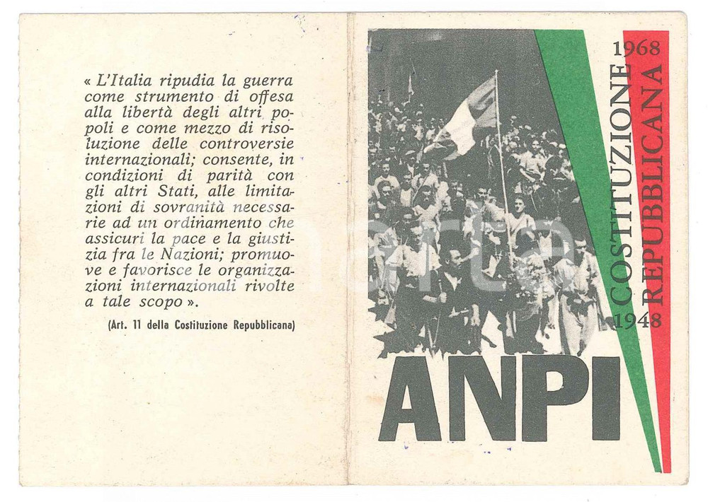Oggetto da collezione cartaceo 1968 ANPI Sezione di FORLÃŒ Tessera della partigiana Graziella RONCHI 1