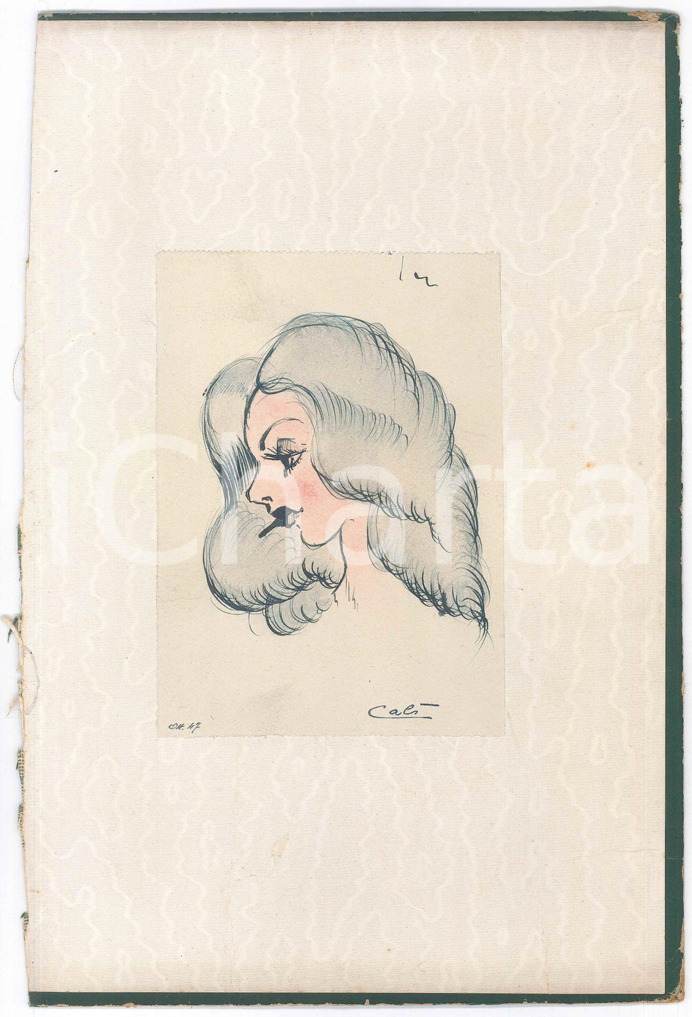 Stampa, bozzetto originale 1947 ARTE  Illustratore CALI   Testa di donna  Bozzetto su carta FIRMATO 1
