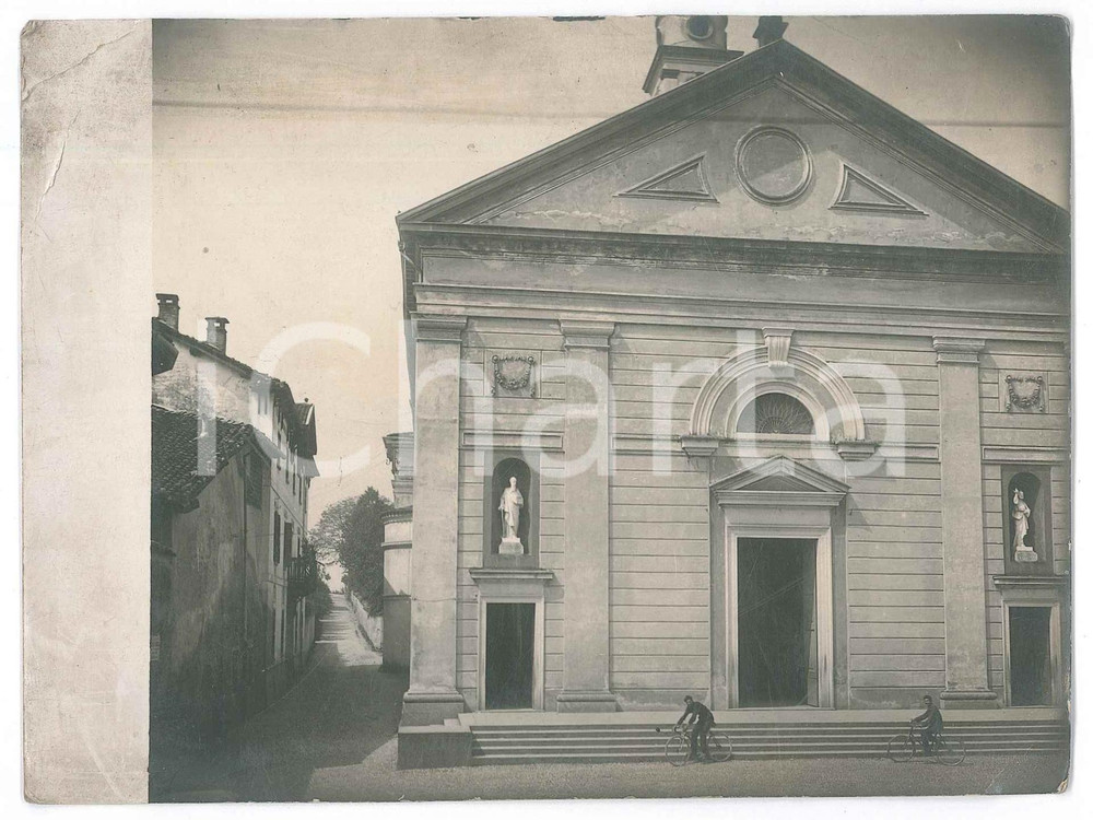 Fotografia d epoca originale 1920 ca ANNONE DI BRIANZA LC Chiesa S. Giovanni Battista  Foto animata bici 1