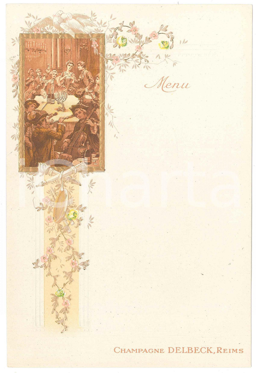 Oggetto da collezione cartaceo 1910 ca REIMS FRANCE Champagne DELBECK   MenÃ¹ pubblicitario NON COMPILATO 1