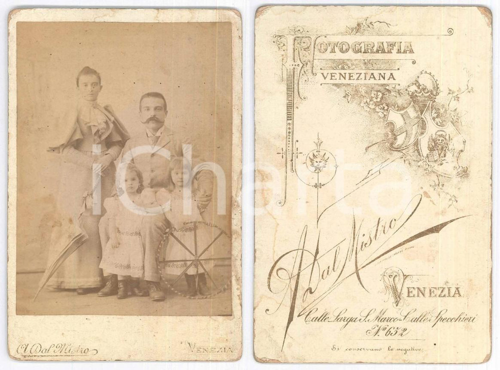 Fotografia d epoca originale 1900 ca VENEZIA Ritratto di famiglia con due bambine Foto Alessandro DAL MISTRO 1