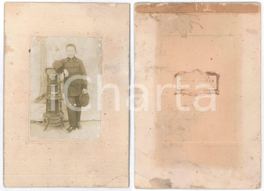 Fotografia d epoca originale 1900 ca SANTA MARIA DELLA VERSA PV Bambino in divisa Foto Romano CASELLA 1