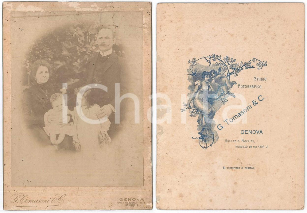 Fotografia d epoca originale 1915 ca GENOVA Famiglia in giardino con i due figli  Ritratto Foto TOMASONI 1