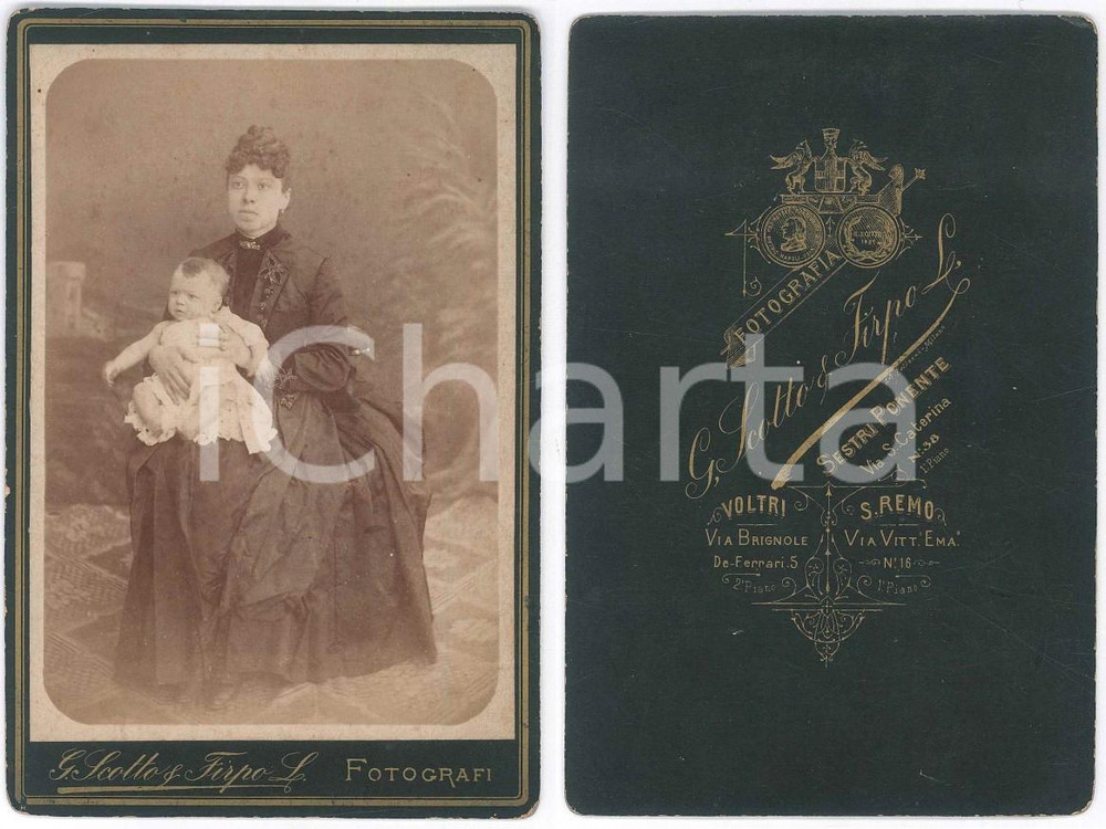Fotografia d epoca originale 1900 ca LIGURIA Madre con il figlio di pochi mesi Foto G. SCOTTO & FIRPO 1