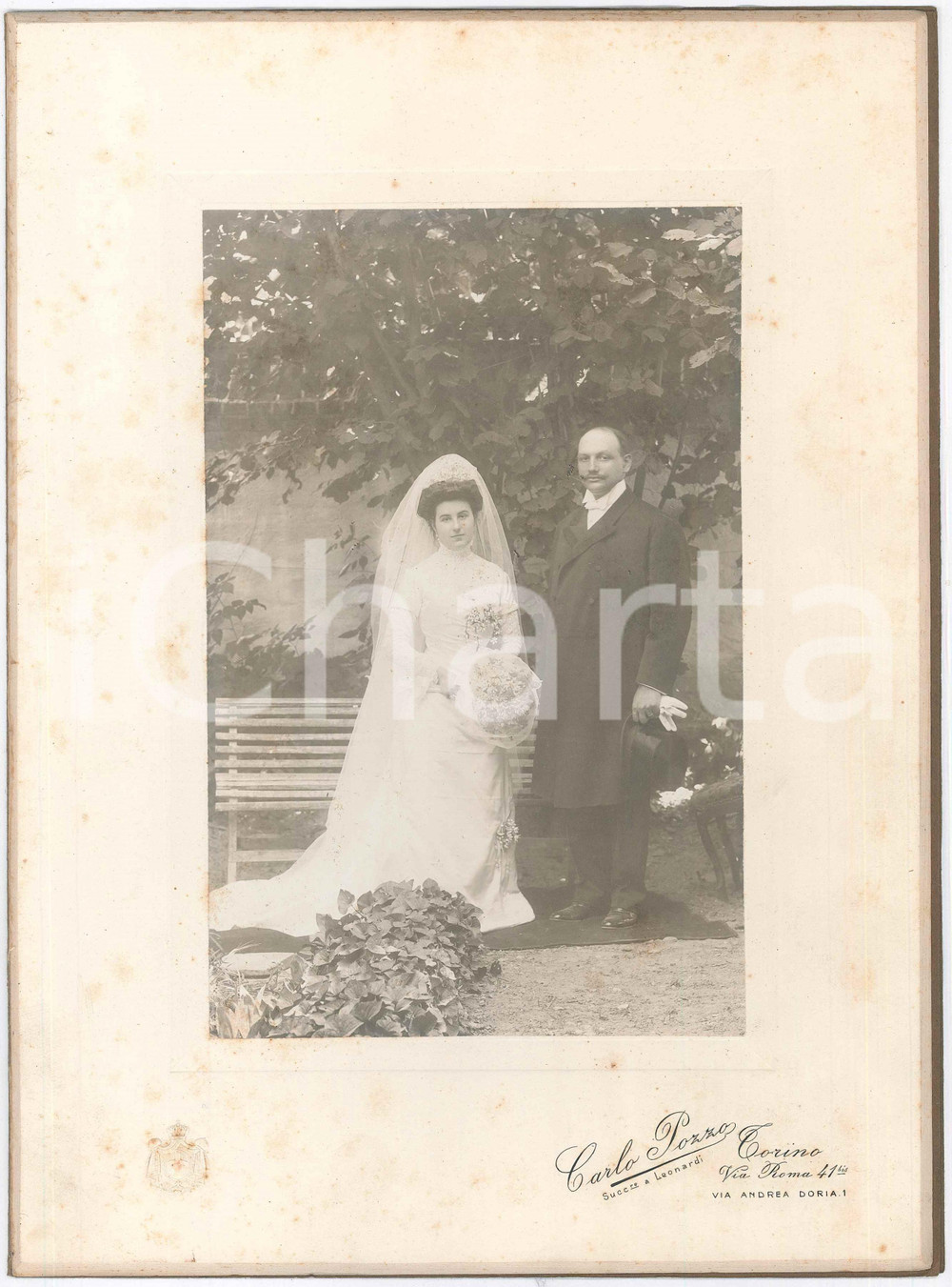 Fotografia d epoca originale 1915 ca TORINO Luisa e Terenzio CHIESA nel giorno delle nozze Foto Carlo POZZO 1