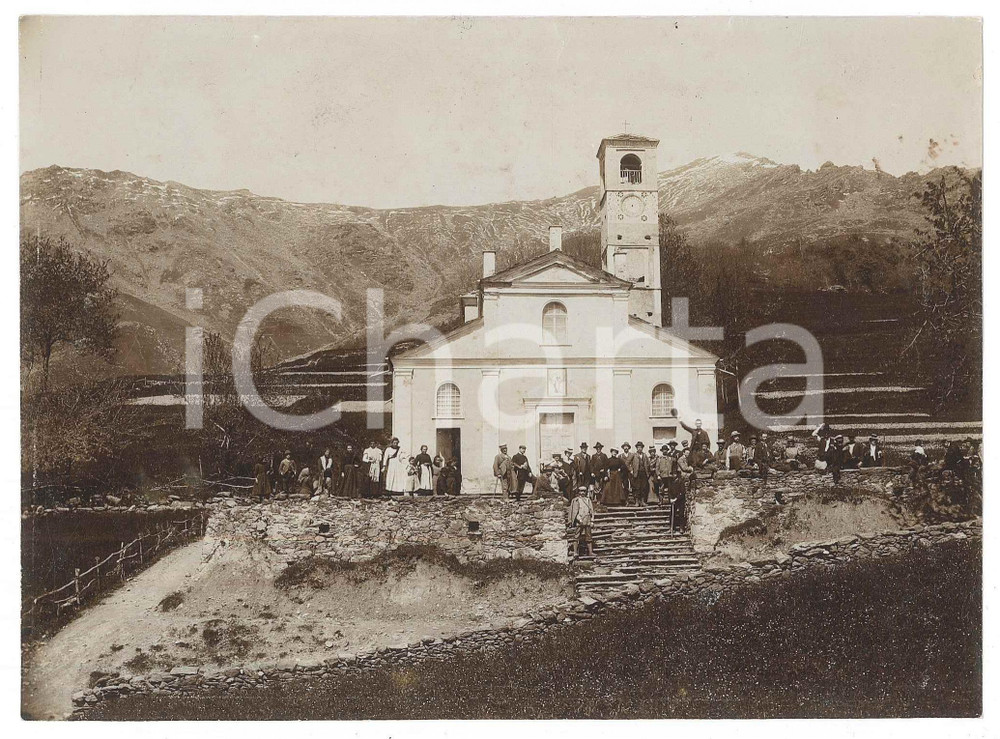 Fotografia d epoca originale 1900 ca FORNO CANAVESE TO Santuario dei Milani Foto M. GABINIO  RARA ANIMATA 1