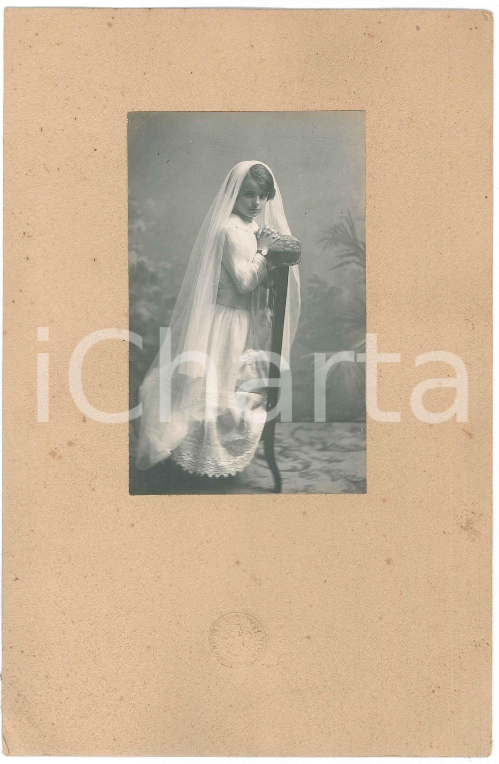 Fotografia d epoca originale 1925 ca TORINO Bambina alla Prima Comunione  Foto Pio DI MONALE 18x28 1
