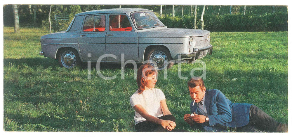 Materiale pubblicitario d’epoca 1963 AUTOMOBILISMO  RENAULT R8  Cartolina pubblicitaria 20x9 cm 1