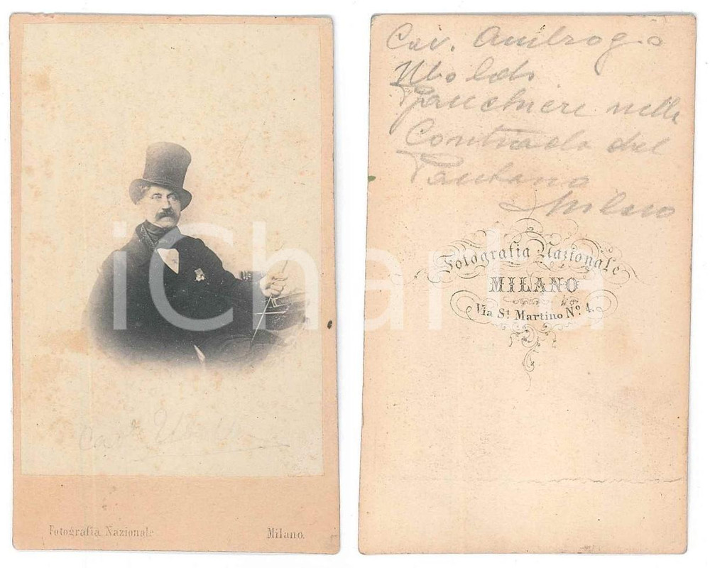 Fotografia d epoca originale 1865 ca MILANO Cav. Ambrogio UBOLDI banchiere  Contrada del Pantano  Foto CDV 1