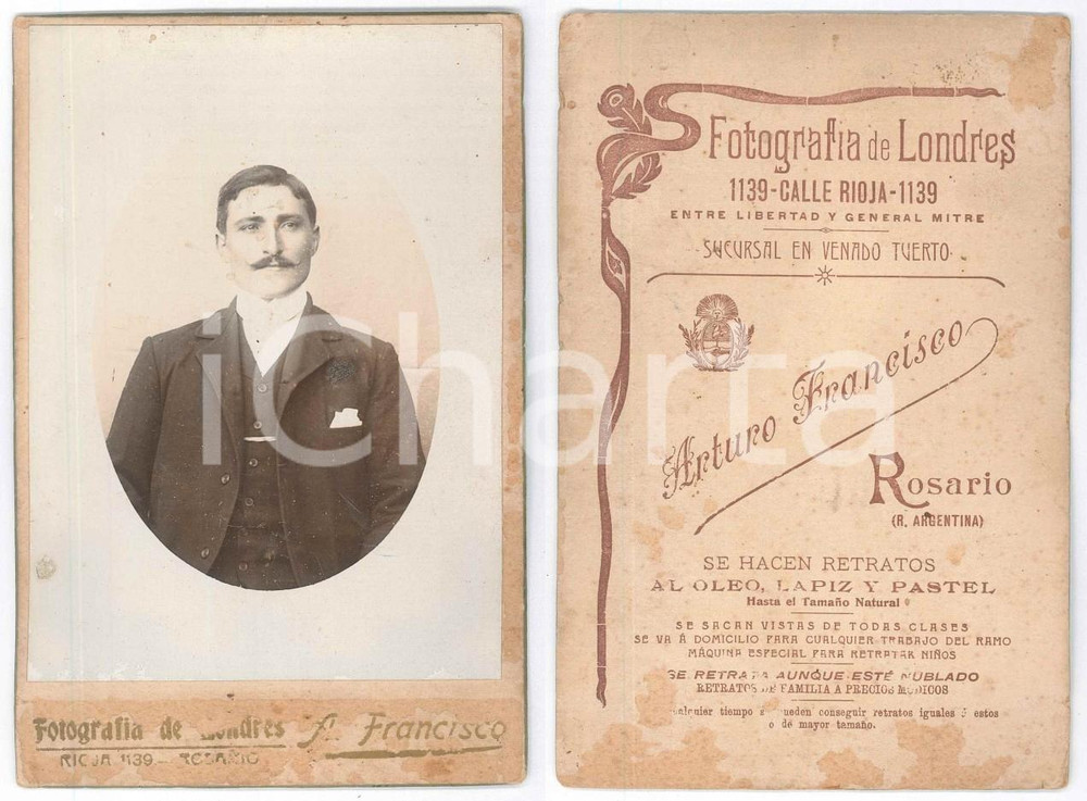 Fotografia d epoca originale 1915 ca ROSARIO ARGENTINA Ritratto maschile  Foto Arturo FRANCISCO 11x16 1