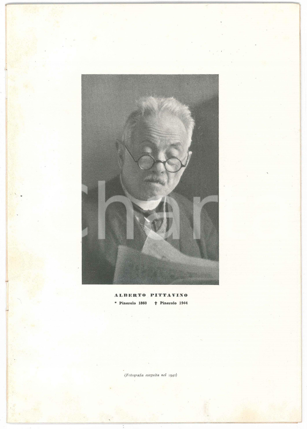 Libro, pubblicazione d epoca 1945 PINEROLO In memoria di Alberto PITTAVINO  Pubblicazione 8 pp. 1