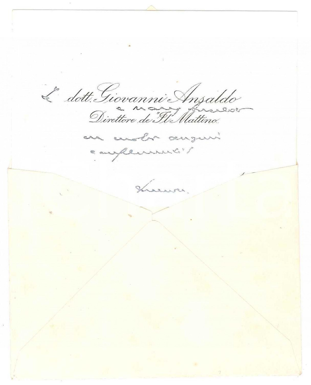 Autografo originale 1960 NAPOLI Giovanni ANSALDO  Direttore de Il Mattino Biglietto AUTOGRAFO 1