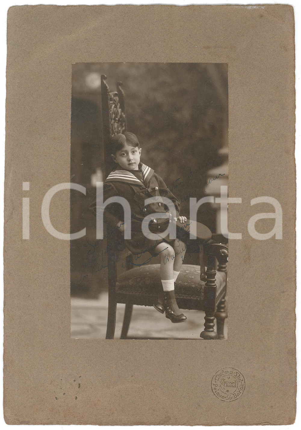Fotografia d epoca originale 1915 BARCELONA Bambino su una sedia  Ritratto Foto MODERN STYL 17x25 cm 1