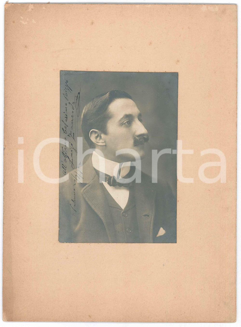 Autografo originale 1904 PALERMO Ritratto di Luigi ZONCADA  Foto con AUTOGRAFO 17x23 cm 1
