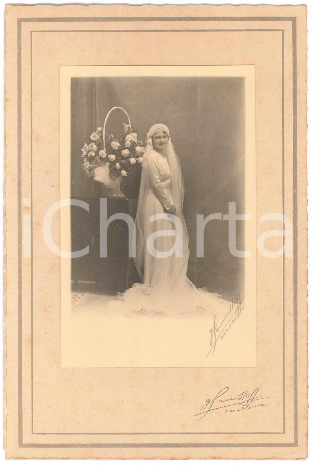 Fotografia d epoca originale 1925 ca CASABLANCA Ritratto di sposa  Fotografia Georges SAMISSOFF 18x24 cm 1