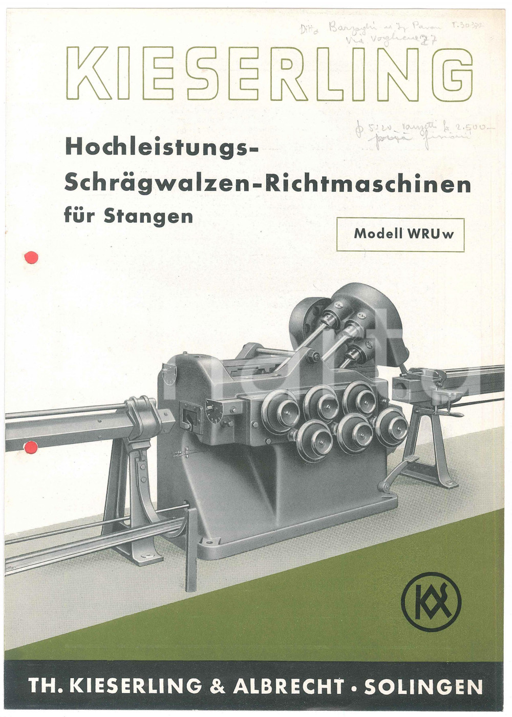 Materiale pubblicitario d’epoca 1960 ca SOLINGEN Th. KIESERLING & ALBRECHT  Richtmaschinen  Catalogue 1