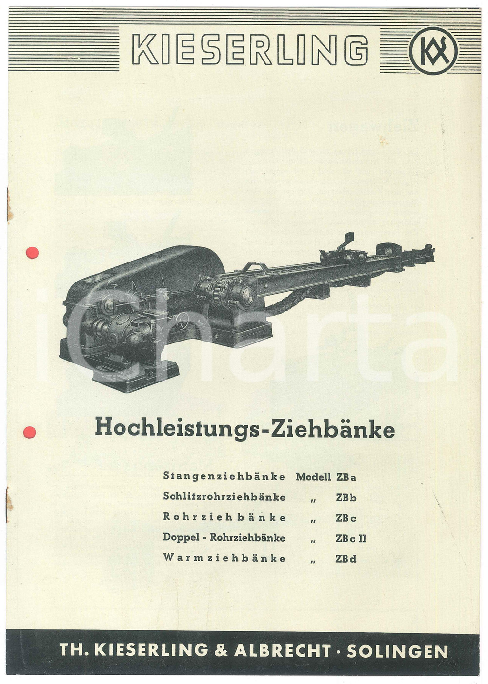 Materiale pubblicitario d’epoca 1960 ca SOLINGEN Th. KIESERLING & ALBRECHT HochleistungsZiebÃ¤nke  Catalogue 1